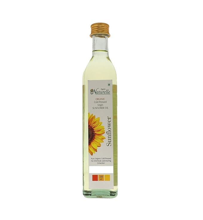 Farm Naturelle (Glass Bottles) Virgin Cold Pressed Cooking Oil-Sunflower Oil (500 Ml)