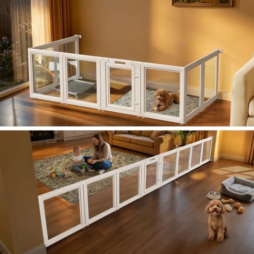 Image of FXW AuraSpace Acrylic Dog Playpen with Fence-to-Wall Anchors, 24 inchH, 8-Panel
