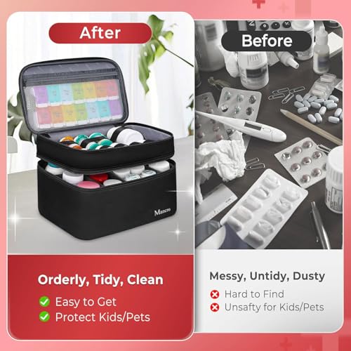 Image of Mancro Dual Layers Medicine Organizer Bag, Pill Bottle Organizer Storage with Lockable Zipper, Medication Travel Bag for Pills, Vitamins, Medical Supplies for Home Storage, Black