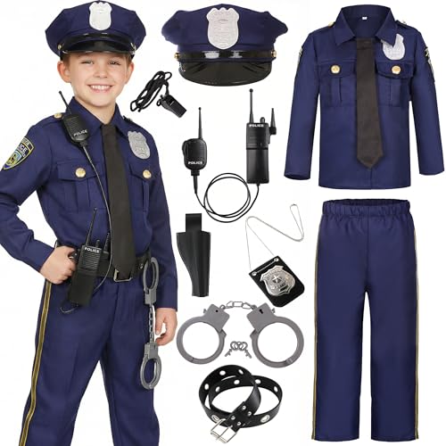Ekoropshop Police Costume for Boys Cop Uniform Costume for Halloween Cosplay Party Dress Up-S