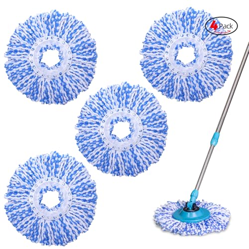 Wa.IE Jiemi Mop Replacement Heads - 4-Pack Blue Microfiber Replacement Mop Heads Universal for 360°Spin Magic Mopping,Round Shape Standard Size