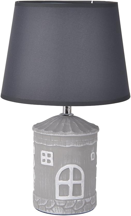 Cute Lamps Ceramic House Shaped Decor Lamp,Simple Table Lamp Desk Lamp for Kids Room Living Room Gray with Bulb(Style 2)