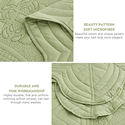 Daisyhuang Oversized Bedspread - King Size Bedding Cover - Modern & Contemporary Coverlet Set, Real Stitching, Reversible, Lightweight, 4 Piece, Sage Green #TOP4