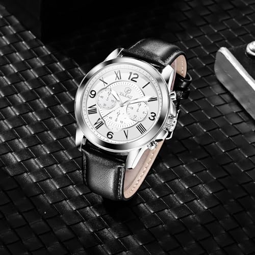 Men's Chronograph Watch Large Face Easy to Read Analog Quartz Men Dress Watch Leather Strap Waterproof Luminous Fashion Casual Wrist Watch for Men4