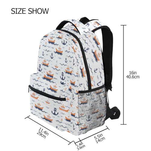 Blue Anchor Ship Wave Backpack for School Boys Girls Adults Kids Bookbag Laptop Bag 15L4