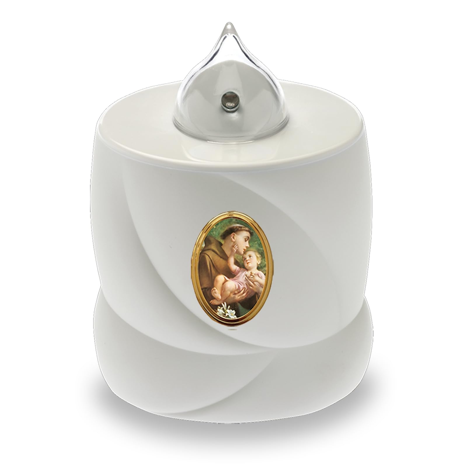 AROBA LED Grave Candle - Flickering Effect - Up to 200 Days - Reusable - White - Saint Anthony