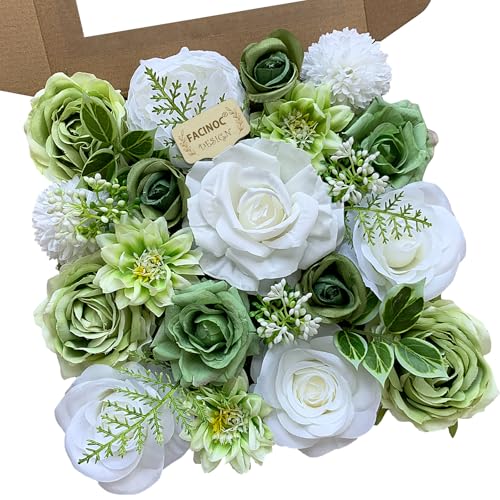 FACINOC Rose Artificial Flowers White Fake Flower Bulk for DIY