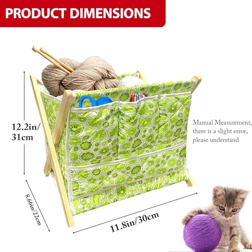 Image of Yarn and Needles Large Size Yarn Storage Organizer for Yarn Skeins,Crochet Organizer for Crochet Hooks Knitting Needles,100% Quilted Cotton with Fold-up Wooden Frame