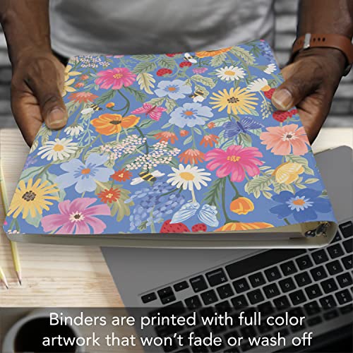 CounterArt Meadow Floral Blue Decorative 3-Ring 1-inch Binder for School, Office, or Home Made in The USA Reusable & Easily Wipes Clean