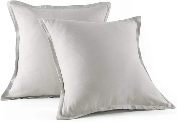 meadow park Stone Washed French Linen European Pillow Shams, Set of 2 Pieces, 26 inches x 26 inches Square Euro Sham, Super Soft, 1 inches Flange, Silver Grey Color