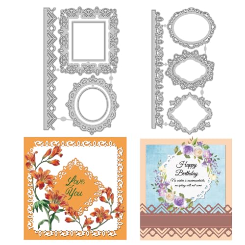 INFUNLY 2PCS Lace Border Cutting Dies for Card Making Round and Square Lace Frame Die Cuts Lace Edge Cutting Dies Metal Bookmark Cutting Dies for Card Making DIY Scrapbooking Album Decor