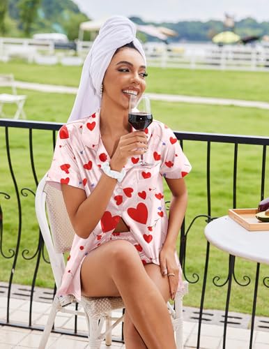 Image of Ekouaer Silk Pajamas for Women Button Down Sleepwear 2 Piece Pjs Shorts Set | Classic Short Sleeve Notch Neck Lounge Set with Pockets,Soft Cute Pj Set,Bridal Gifts,Pajama Party,Maternity Outfits