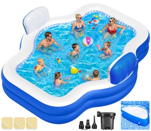 Extra Large Inflatable Swimming Pool with Seats Pump, 13.1TF X 7.5FT Blow-Up Pool Thickened Heavy Duty Family Full Sized Pool for Adults, Inflatable Pools for Garden, Backyard Summer Water Par