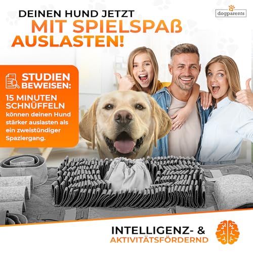 DOGPARENTS® Schnüffelteppich für Hunde groß & klein [12 VERSTECKE] Hunde Beschäftigung EXTRA ROBUST Schnüffeldecke Hund & Schnüffelteppich Katze - Schnüffelmatte Hund [Intelligenzspielzeug] grau