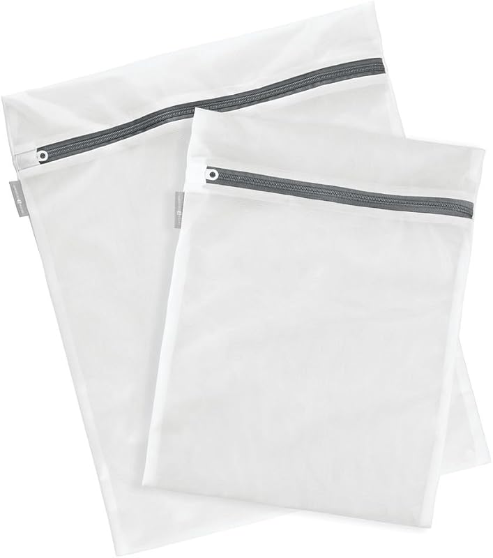 Mesh Laundry Bags with Built in Zipper for Cleaning Delicates– Set of 2, 1 Medium and 1 Large Bag, White