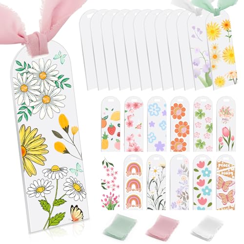 JSRQT 12 Stück Acryl Lesezeichen Rohlinge Anhänger Blanko Bookmark zum Ausmalen 15x5cm Transparente Personalisiert Buchmarker Basteln für Damen Geschenkanhänger DIY Ästhetische Book Mark Projekte