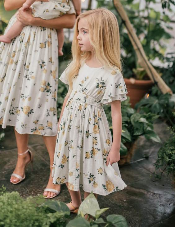 Arshiner Girl's Casual Dress Summer Scoop Neck Short Sleeve Flowy Print and Plain Sundress for Kids 4-14Y3