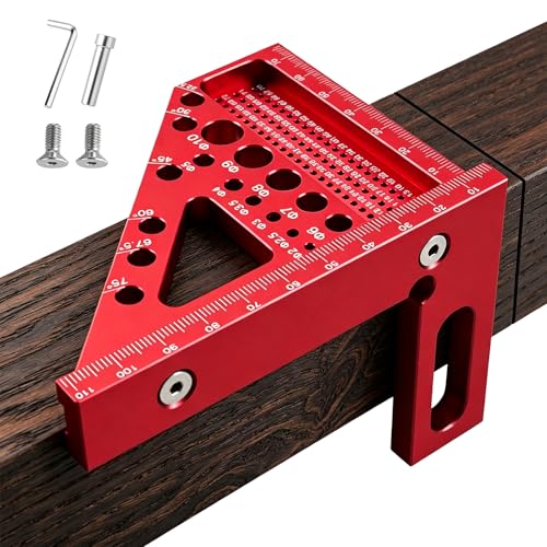 Équerre Menuisier 3D Multi-angles 22,5-90°, Equerre Charpentier en Aluminium avec Trous de Perçage, Outils Menuiserie pour Charpentiers, Ingénieurs et...