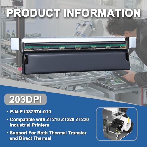 P1037974-010 Druckkopf für Zebra ZT230 ZT220 ZT210 Thermo-Barcode-Drucker, 203 dpi, OEM-Ersatz-Etikettendruckerkopf