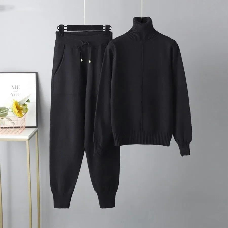 Tuta da donna casual calda 2PCS lavorata a maglia set autunno inverno cashmere dolcevita maglione e pantaloni harem set