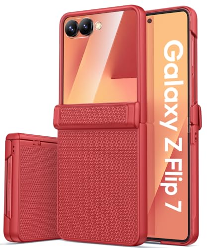 Image of Vihibii for Samsung Galaxy Z Flip 7 Case with Hinge Protection & Outer Screen Protector & Non-Slip Texture, Compatible with Wireless Charging, Shockproof Case for Galaxy Z Flip 7 2025, Vermilion Red