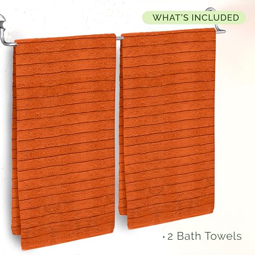 Image of Elegant Comfort 100% Turkish Cotton Corduroy Ribbed Luxury Soft 2 Pack Bath Towels 27 x 54 Inch - Ultra Plush, Absorbent, Quick Dry, Hotel Spa Quality Towels for Bathroom Essentials, Orange