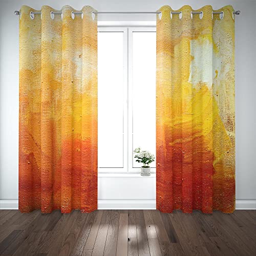Jacrane Red Yellow Orange Abstract Art Window Curtain 52X63 Inch 2 Panels Living Room Curtains Abstract Pained Canvas Fall Window Curtains For Living Room #TOP6