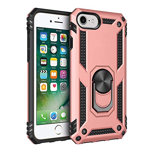 yanzi Compatible with iPhone SE 2/iPhone SE 3 Phone Case+3D Tempered Glass[Military-Shockproof]-[Kickstand] Bumper TPU Silicone Protection Smartphone Cover for iPhone SE-Rose Gold