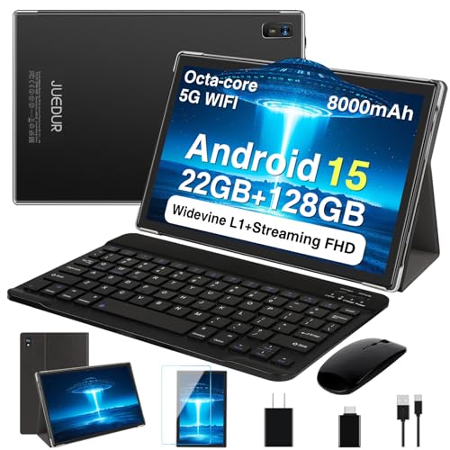 Image of 2026 Tablet, 10 Inch Android 15 Tablets 22GB+128GB+1TB Expand, 2-in-1 Octa-Core Electronic Tablet with Keyboard Mouse Case, 8000mAh Battery, 1280x800 HD IPS Display, GPS,Widevine L1, Metal Body -Black