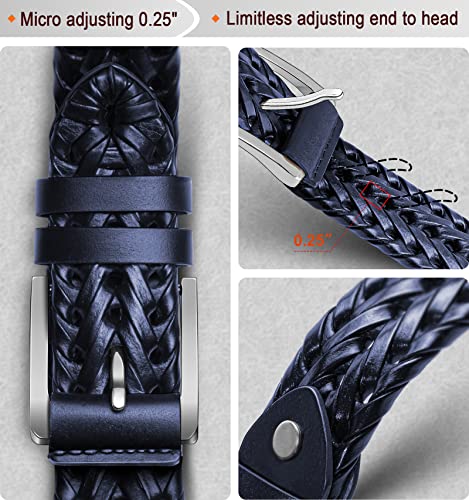 Image of BULLIANT Mens Leather Braided Woven Golf Belts Holeless 1 3 /8 inch-Gift Boxed
