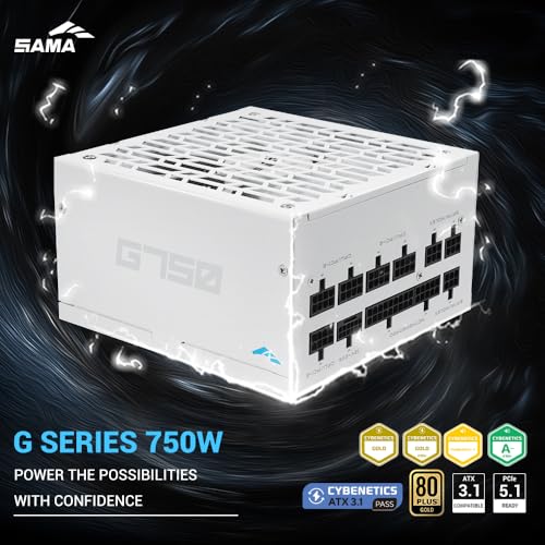 Image of SAMA G750 750WGold ATX 3.1 PCIe 5.1 Fully Modular Power Supply, White