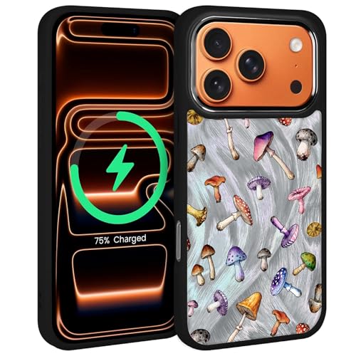 Coque iPhone 17 Pro MagSafe silicone TPU souple et fin paillettes champignon rétro
