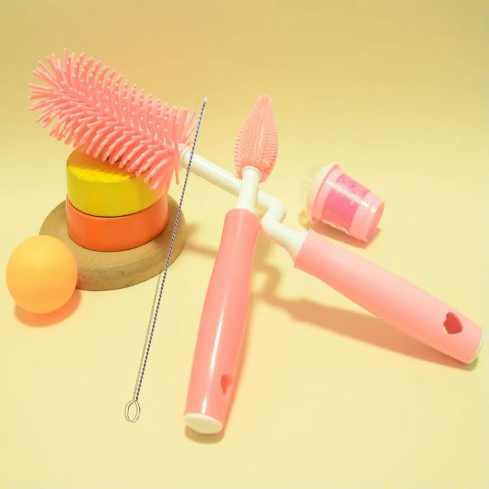 DYRBF wielofunkcyjny zestaw silikonowych szczoteczek do butelek, zestaw do czyszczenia butelek dla niemowląt, sutków i słomek, uchwyt z twardego plastiku z miękkim włosiem do codziennego czyszczenia
