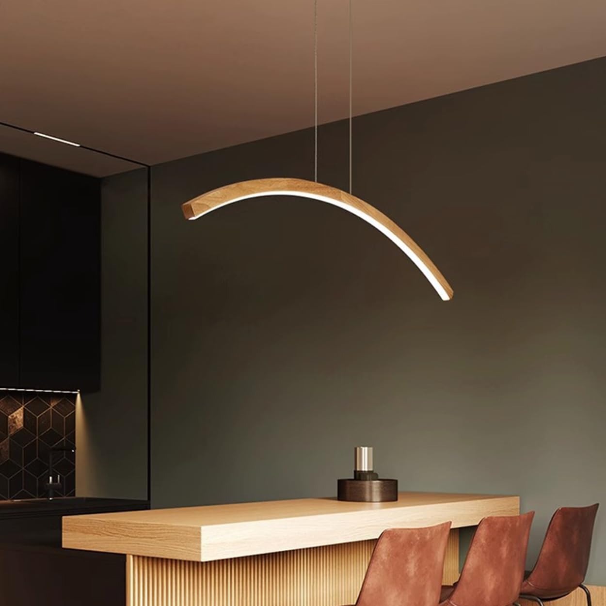 LED Pendant Lamp Dimmable Wood Chandelier for Dining Table, Living Room, Kitchen, Office - Modern With Remote Control (Wood, L100cm)