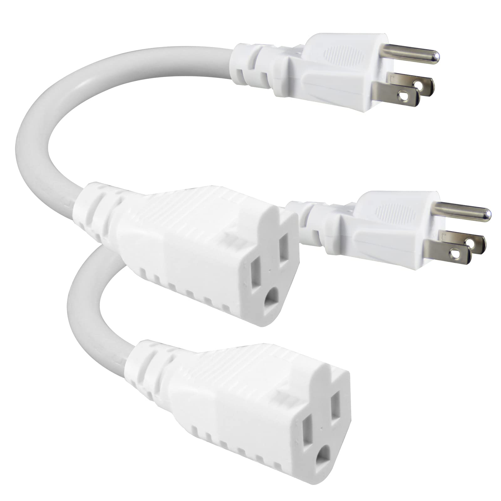 [2 Pack] Short 3Prong Power Extension Cord - White 6inch Mini Indoor Grounded Extension Cord,16AWG Small Electrical AC Extension Cord for Power Strip,
