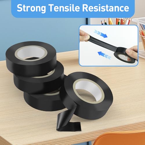 Image of HDAJY Black Electrical Tape 4 Pack 0.75in x 66ft 600V Insulation Wire Tape | Flame Retardant Material, High Temp Waterproof Design, Fits all Weather DIY, Automotive and Equipment Wiring Repair