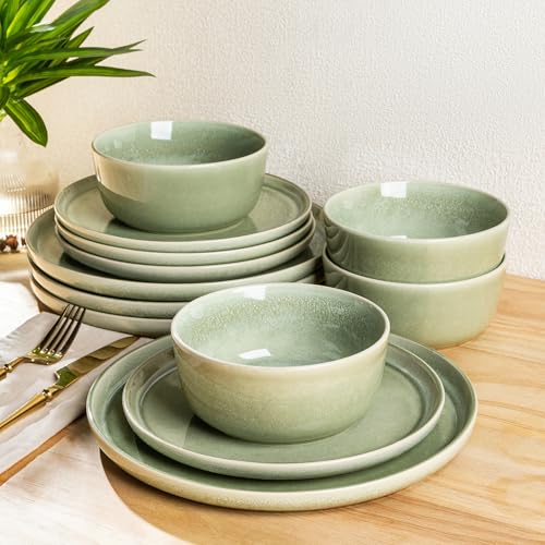 Image of AmorArc Stoneware Dinnerware Sets,Round Reactive Glaze Ceramic Plates and Bowls Set,Highly Scratch Resistant | Dishwasher & Microwave Safe Dishes,Service for 6 (18pc)