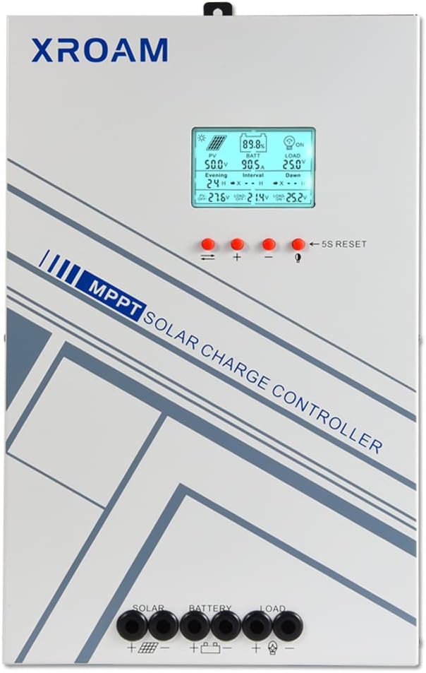 Xroam 100A MPPT Controlador de Carga Solar 12 V/24V DC Automáticamente Identificar Regulador de carga Solar Regulador Carga Solar con pantalla LCD,conexión a tierra negativa común