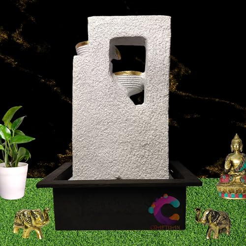 Image of Decorative Water Fountain for Home Decor, Office, Indoor & Outdoor, Garden, Puja Room, Vaastu, Reception, Spa, Gifting. (White Leaf)