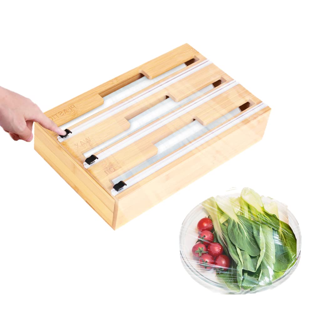 Plastics Wrap Dispenser with Slide Cutter,Kitchen Drawer Wood Storage