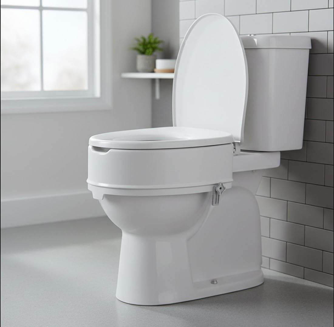 Ausilium Rialzo WC per Adulti e Anziani con Coperchio - Alzawater 15 cm - Sedile WC Rialzato per Disabili e Persone con Mobilità Ridotta - Montaggio Rapido e Facile Pulizia