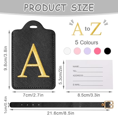 Image of Initial Luggage Tags for Suitcases, Cute Embroidered Letter Luggage Bag Suitcase Identifier Name Baggage Tag, PU Leather Travel Luggage Tags, Bag Tags for Men Women Kids Luggage Handbags(Black A)