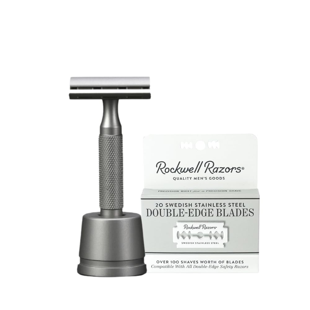 Rockwell Razors 6S Adjustable Double Edge Safety Razor Matte Stainless Steel Razor Stand With 25 Swedish Stainless Steel