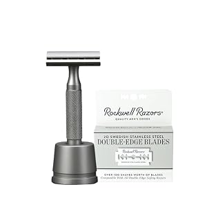 Rockwell Razors 6S Adjustable Double Edge Safety Razor Matte Stainless Steel Razor Stand With 25 Swedish Stainless Steel