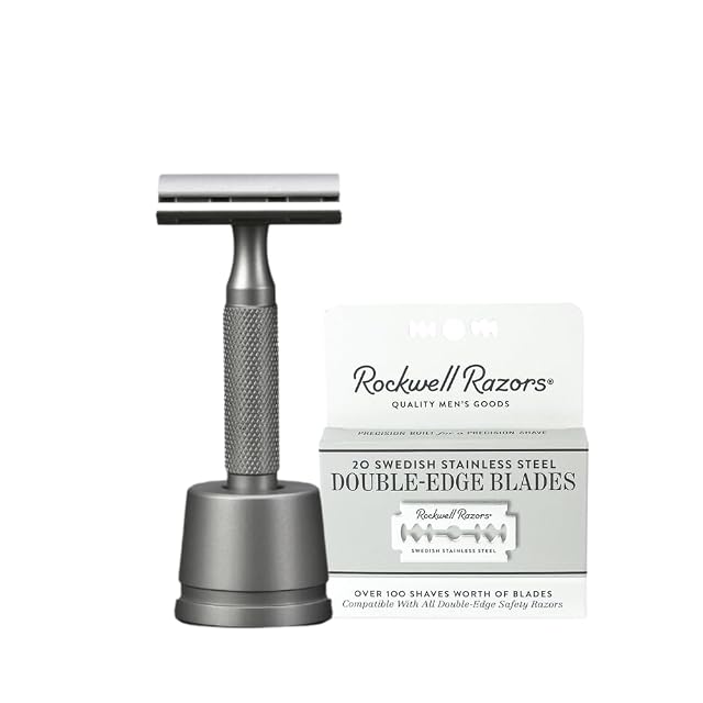 Rockwell Razors 6S Adjustable Double Edge Safety Razor Matte Stainless Steel Razor Stand With 25 Swedish Stainless Steel