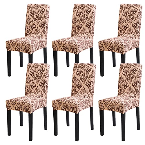 mafudoxi Fundas para Sillas Pack de 6, Fundas para Sillas Comedor, Fundas para Sillas Elasticas, Funda de Asiento Lavable y Extraíble, para Hotel, Restaurante, Hogar, Boda (Flores Doradas, 6 Piezas)