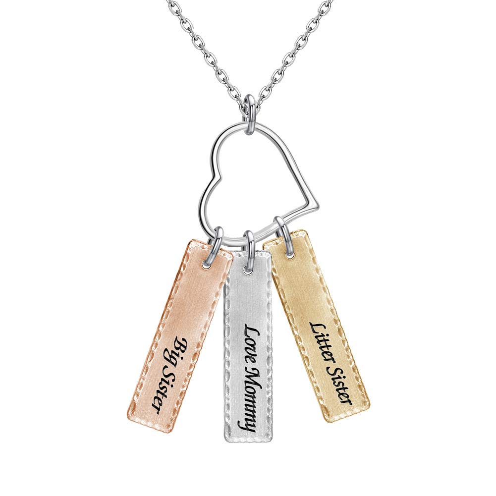 MeMoSheBar Necklace Personalized with Birthstone, Custom Engraved Name Necklace Rectangular Charm Pendant for Mother