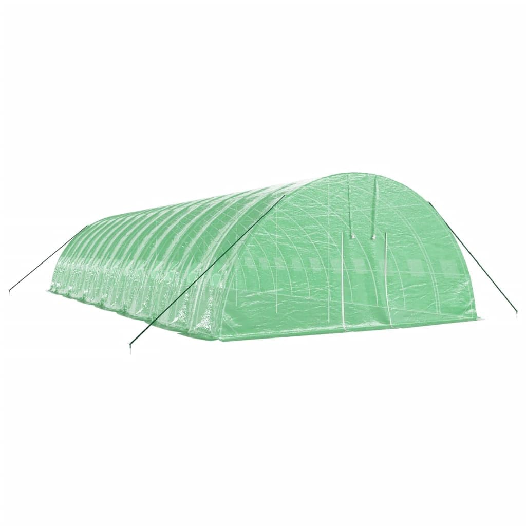 Invernadero con marco de acero verde, 84 m², 14 x 6 x 2,85 m, tienda de campaña de polietileno con puerta y 4 ventanas de red para tomates, cultivo de plantas, protección contra la intemperie