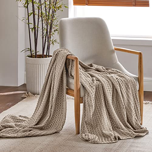 Image of Bedsure Cooling Cotton Waffle Twin XL Blanket - Lightweight Breathable Blanket of Rayon Derived from Bamboo for Hot Sleepers, Luxury Throws for Bed, Couch and Sofa, Warm Taupe, 66x90 Inches