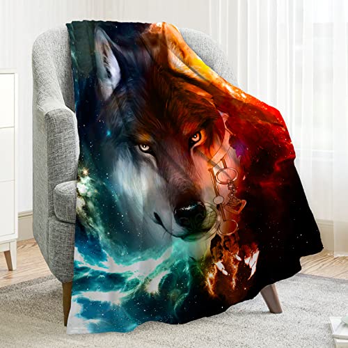 Wolf Dream Catcher Fleece Throw Blanket Soft Warm Blanket Fuzzy Cozy Plush Blankets For Bed Sofa Couch 50"X60"(Wolf) #TOP9